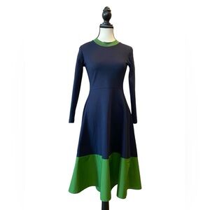 COS Navy and Green Long Sleeve Dress Size XS Casual Chic Minimalist Fitted